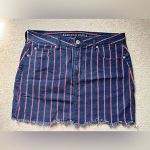 American Eagle Red White & Blue Striped Denim Hi-Rise Mini Skirt - 14